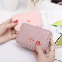 2019 new arrival cross decoration cute ladies card holders genuine cow leather zipper card holders for women fashion