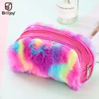 Женская косметичка с радужным мехом, разноцветный чехол-карандаш для монет, школьные принадлежности, подарочная сумочка для канцелярских товаров