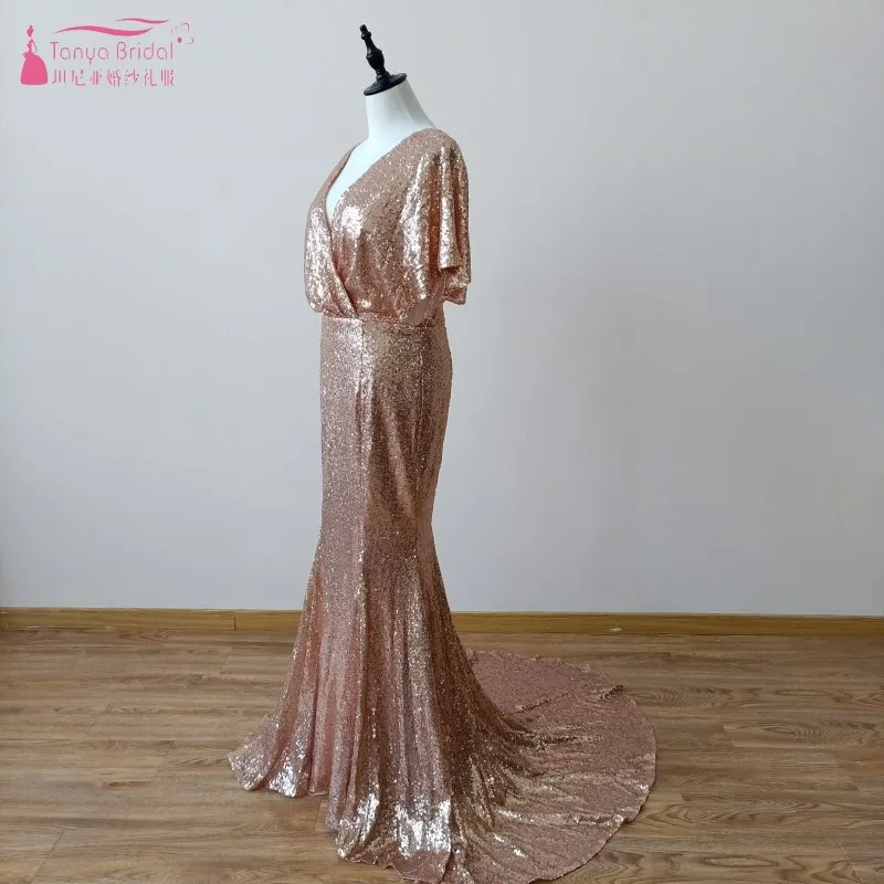 Женское платье Русалка с V образным вырезом и открытой спиной|sequin bridesmaid dresses|bridesmaid