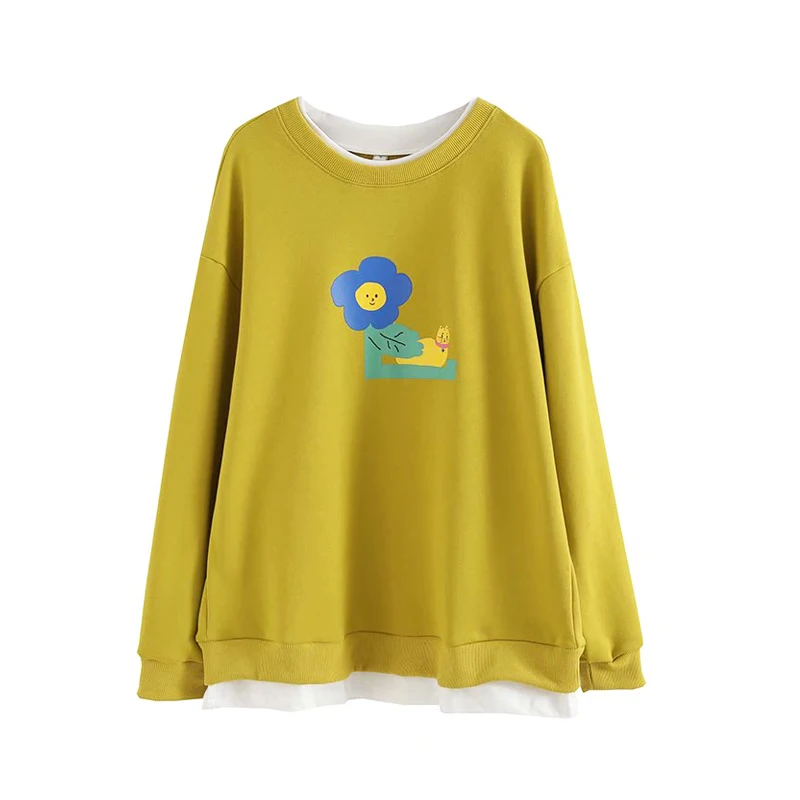 

Harakuju Cartoon Print Casual O-neck Pullover Hoodies Sweatshirt Women 2020 Autumn Long Sleeve Girly Loose Female Tops