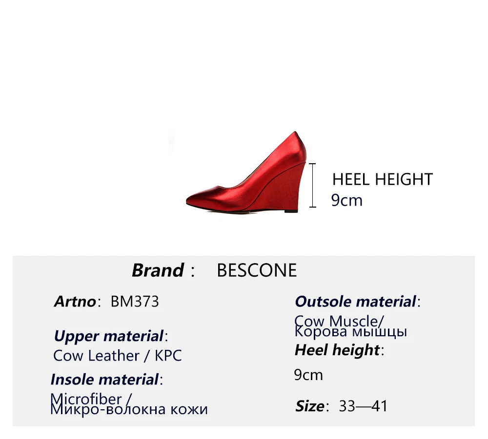 

BESCONE Spring Autumn Women Pumps Pointed Toe Wedges Super High Casual Comfortable Fashionable Shoes New Cow Leather Pumps BM373