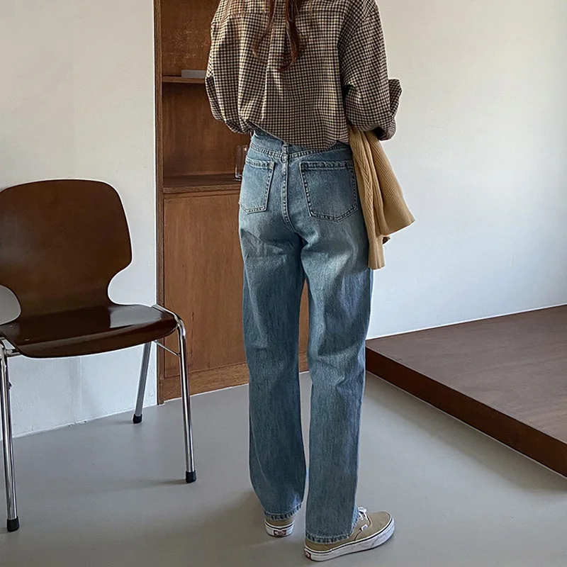 

Autumn and winter women's casual solid color high waist loose jeans