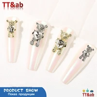 shiny zircon alloy cute bear 3d nail art decorations with heart crystal luxury creative nail jewelry manicure design accessories