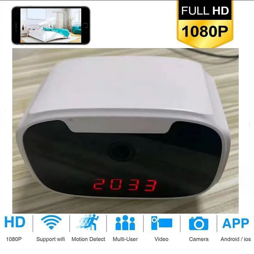 1080P HD IP камера Часы s Wifi управление Скрытый ИК ночного видения будильник