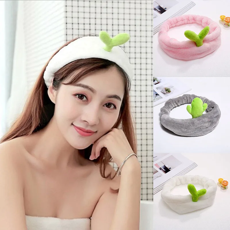 

Повязка для волос в форме кактуса для женщин и девушек, мягкая креативная лента для мытья лица, аксессуар для волос