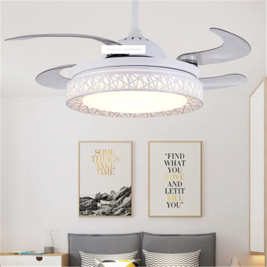 

9024 42inch Modern Simple Bird's Nest LED Invisible Ceiling Fan Light Chinese Retro Electric Pendant Fan With Led 110/220V