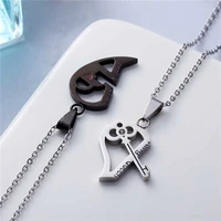 fashion womens titanium steel love heart lock and key couple pendant necklace