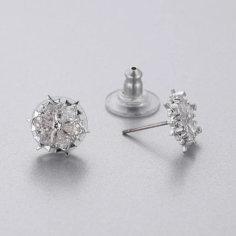 Fashion Charm Sterling Silver Original 1:1 Engraving White Snowflake Pattern Elegant Generous Earrings Women Luxury Jewelry Gif | Украшения