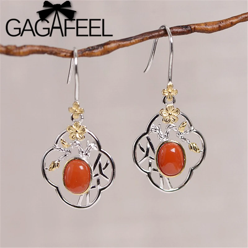 GAGAFEEL Винтажные серьги в виде сливы 925 Стерлинговое Серебро форме цветка висячие с