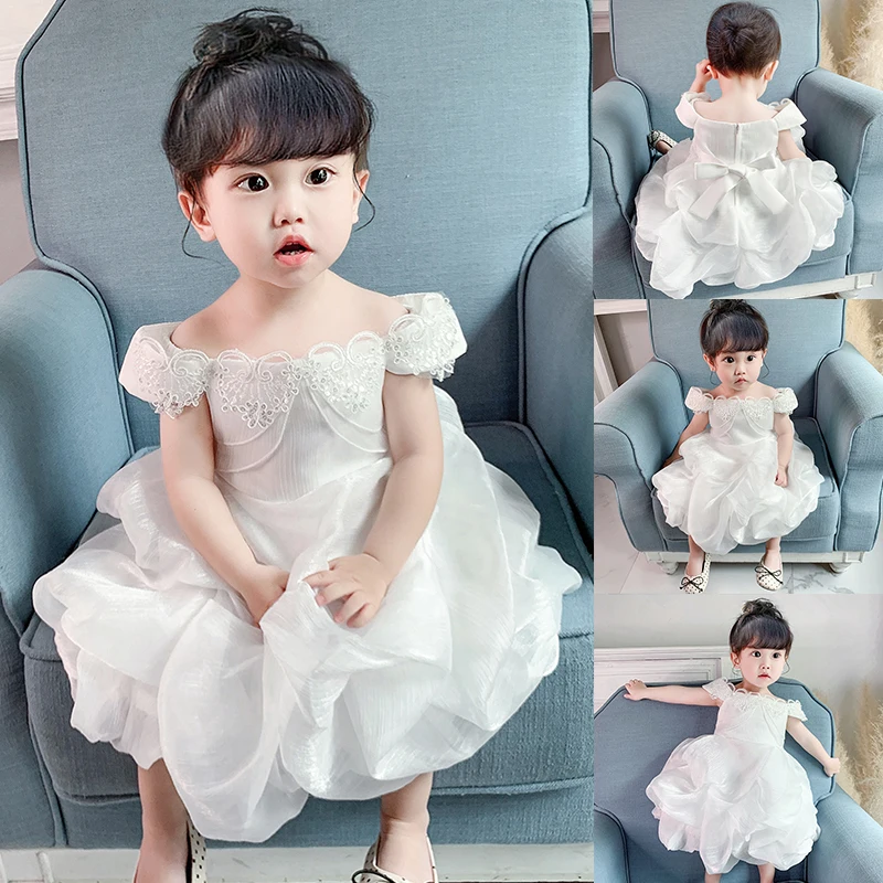 

PLBBFZ Baby Girl Dress Beads Flower Party Wedding Baby Dresses Girls Baptism 1st Birthday Vestidos Newborn Lace Dresses