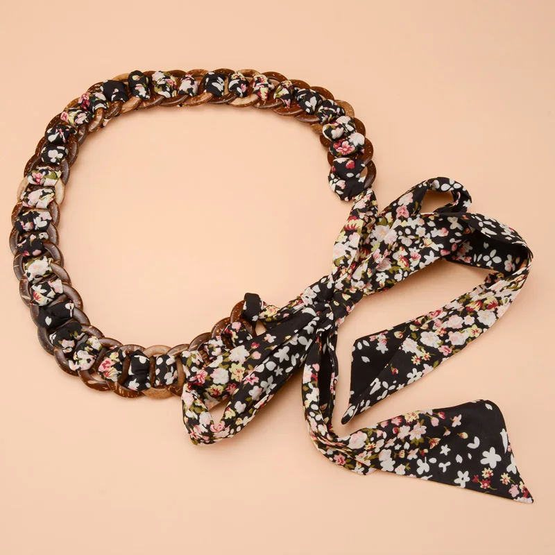 Милый маленький шелковый шарф с кокосовой скорлупой металлическая цепочка для