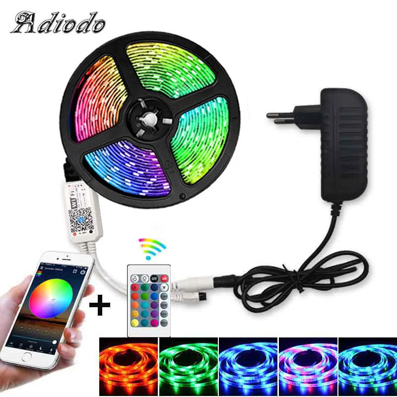 RGB Светодиодная лента светильник SMD 2835 5 м Водонепроницаемая RGB лента 12В лента Диодная Светодиодная лента s светильник Гибкая полоса лампа ИК wifi контроллер