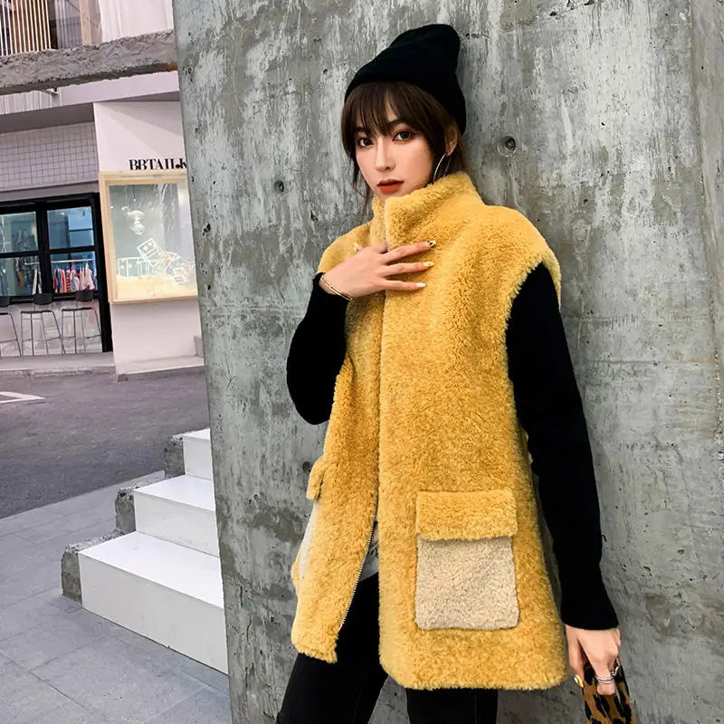 2019 осень и зима одежда жилет ягненка женский плюс бархат бархатный мех один