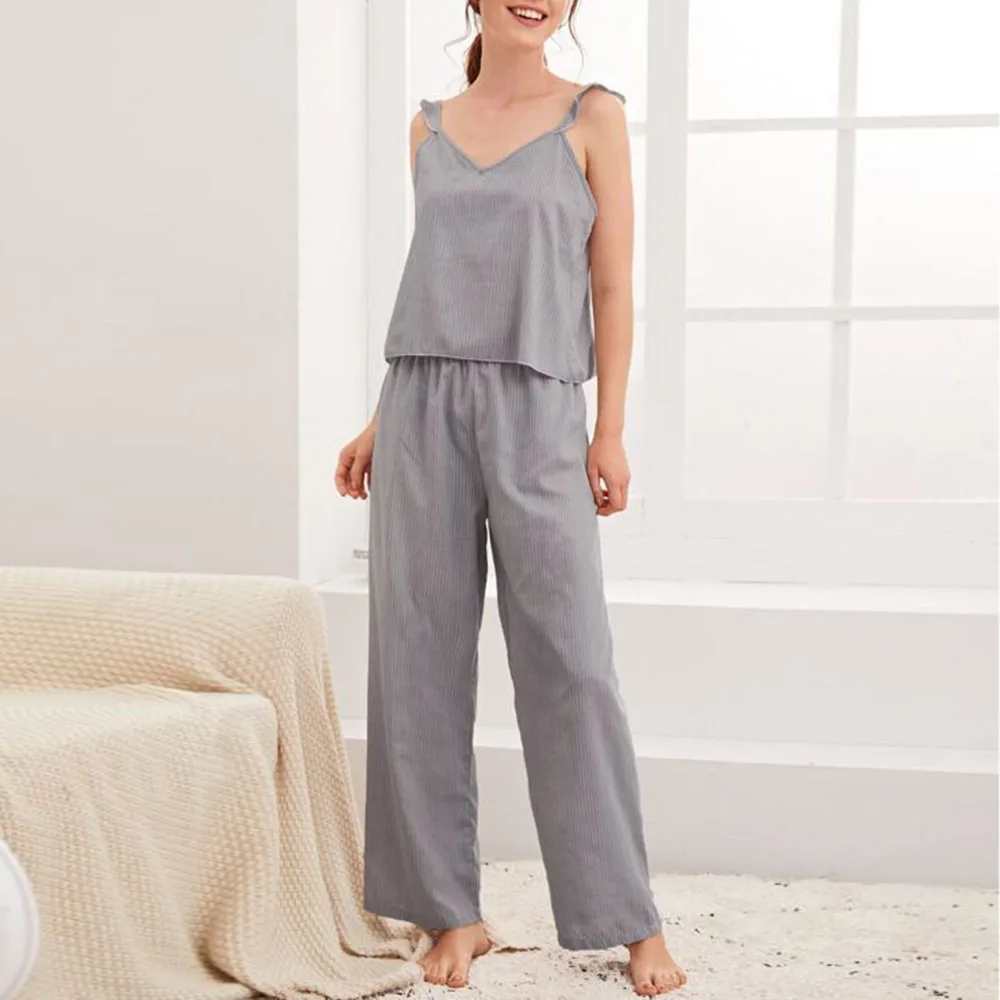 Пижамный костюм 2020 новые пижамы женские летние сексуальные Полосатые брюки с