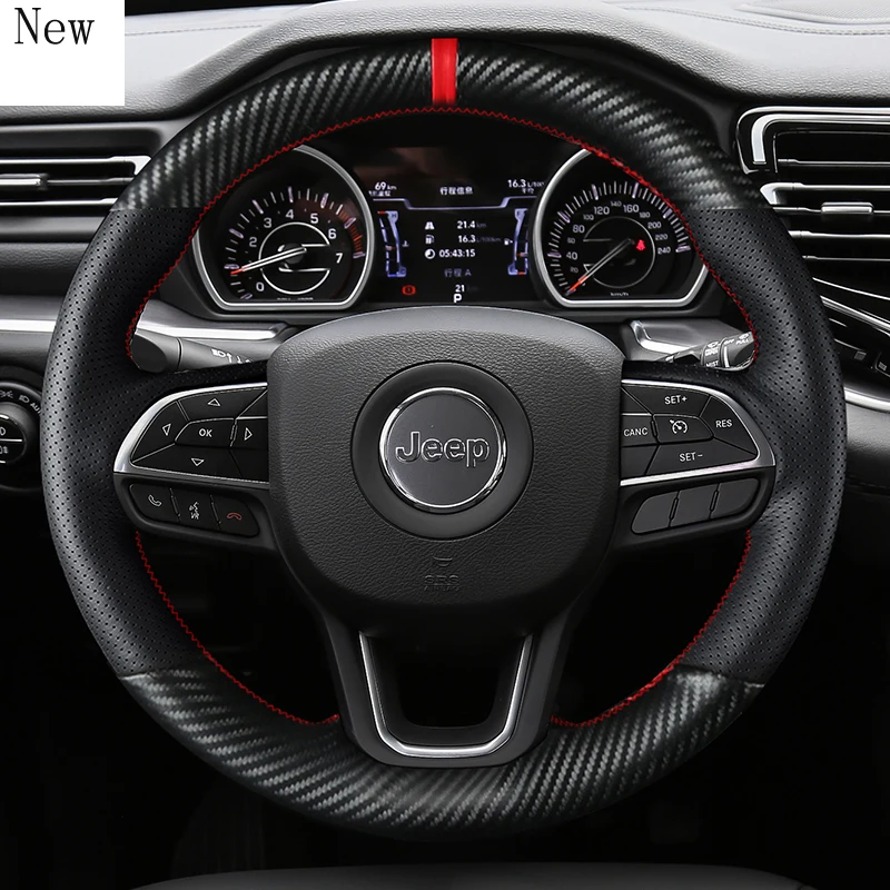 

for Jeep Wrangler Compass Grand Commander Renegade Grand Cherokee Hand-Stitched Leather Carbon Fibre Car Steering Wheel Cover