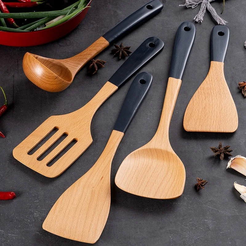

Spatula Long Handle Solid Wood Kitchenware Non-stick Cooking Spatula Creative Rice Spoon Handle Color Soup Spoon Household