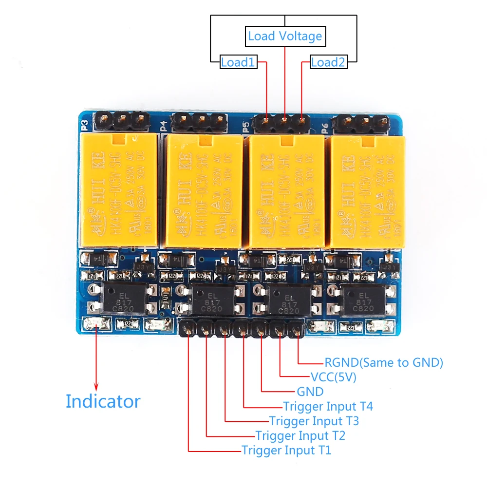 Релейный модуль с оптроном высокоуровневый триггер для Arduino 5 В 4 канальный