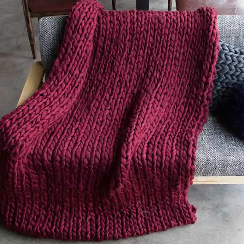 Однотонные модные вязаные зимние теплые одеяла ручной работы для домашнего
