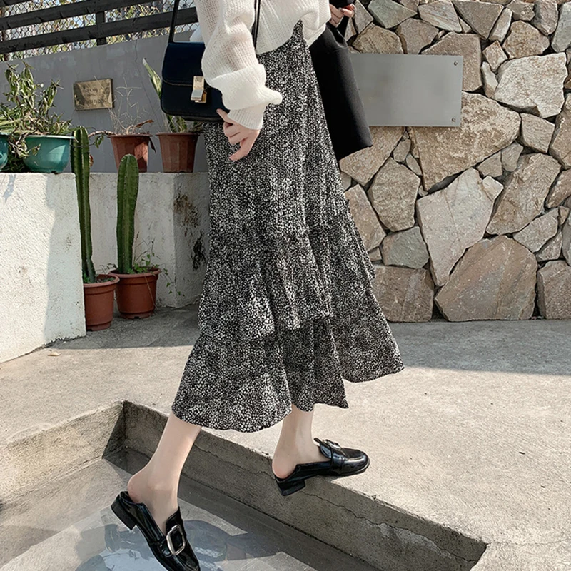 Юбка женская шифоновая трапециевидная с цветочным принтом винтажная