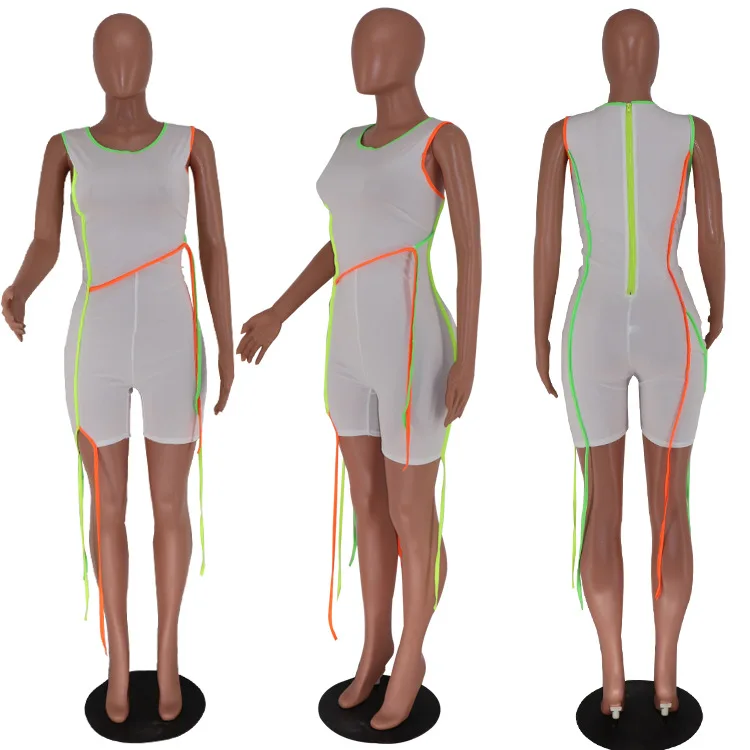 

Tight-fitting jumpsuit women's jumpsuit with rope clothing exercise locomotive shorts suit women's sleeveless leisure fitness