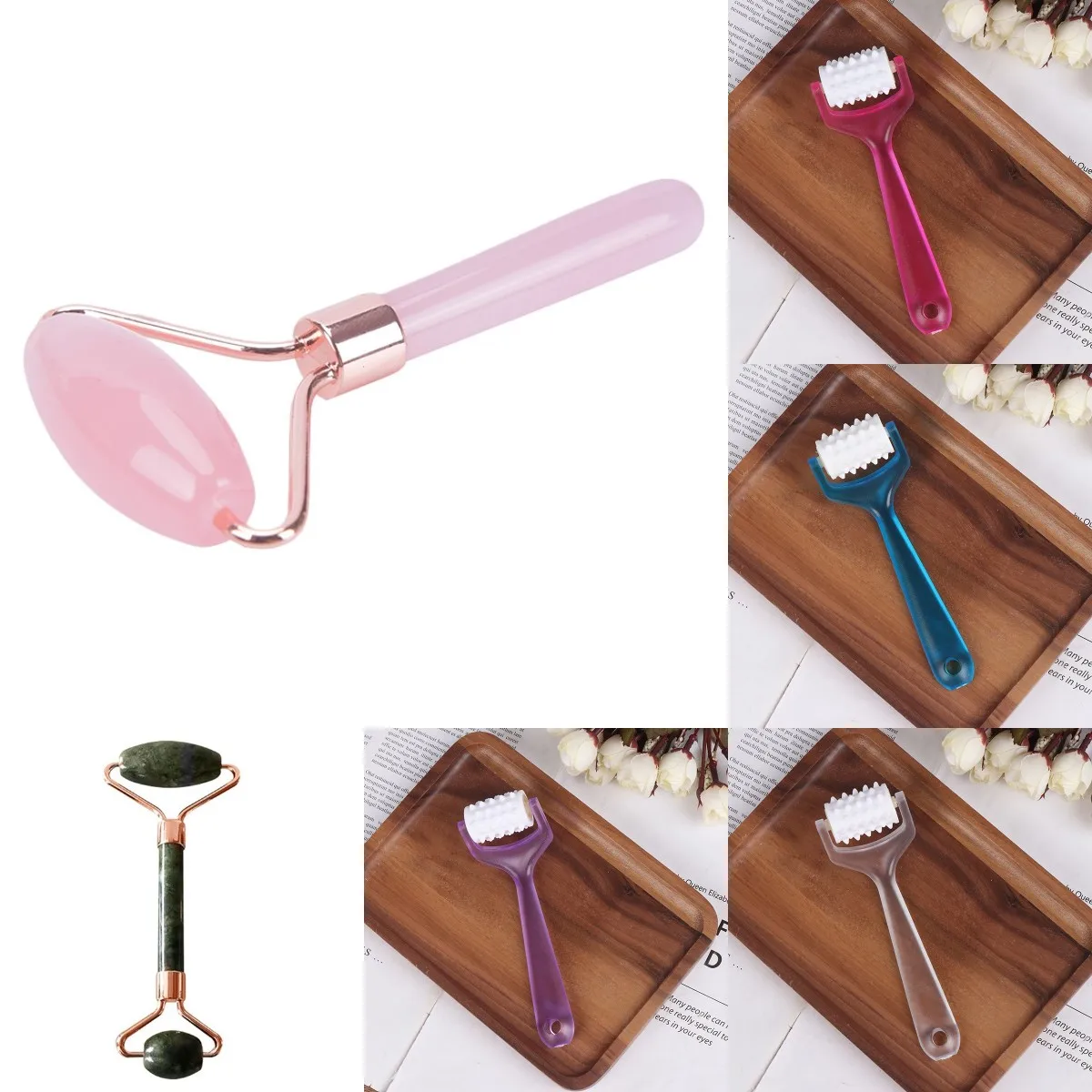 

1PCS Natural Stone Slimming Chin Lift Up Facia Beauty Roller Jade Stone Rollers Massager For Face Pink Rose Quartz Skin Care