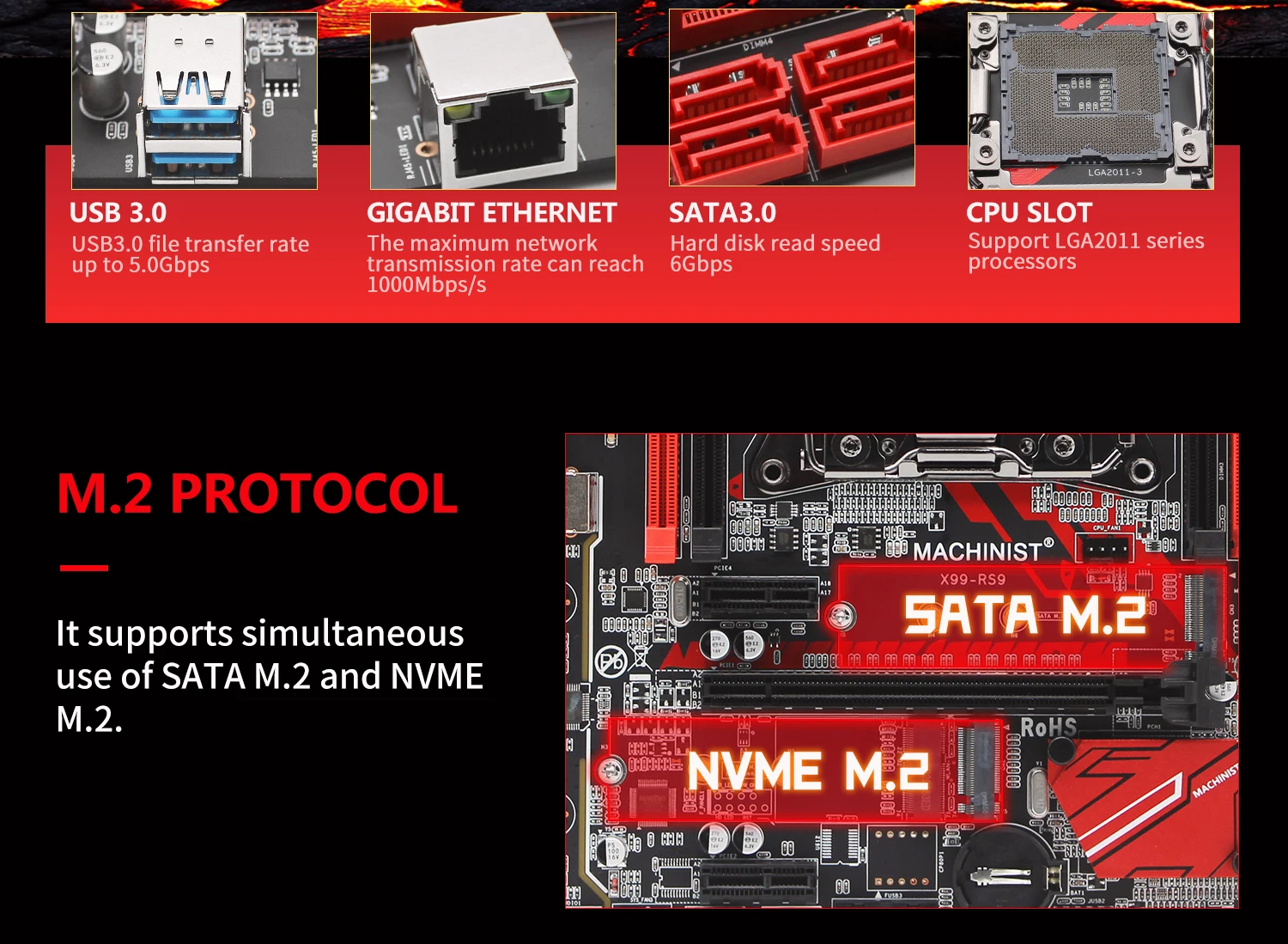 Placa-mãe lga 2011-3 para máquina, slot dual