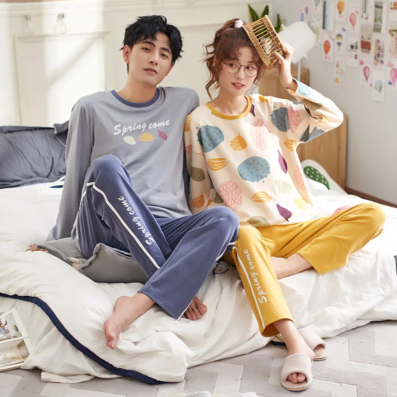 Осенне зимние пижамы для пар женские осенне с длинным рукавом мультяшная