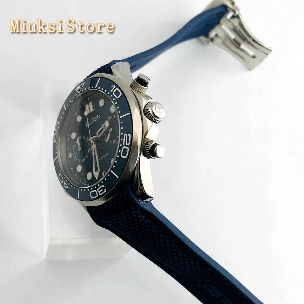 Мужская спортивная кварцевая фотохронограф Bliger новинка 2020 41 мм с синим