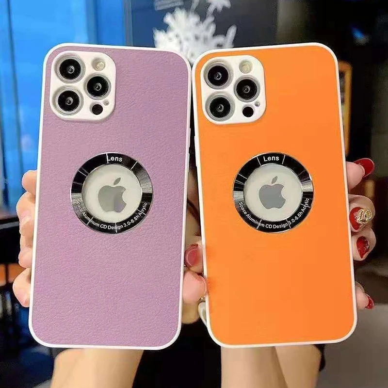 

Leather Clear Glass Hollow Display Phone Case For iPhone 12 11 Pro Max 7 8 Plus X XR XS Max SE 2020 Silicone Lens Protect Cover