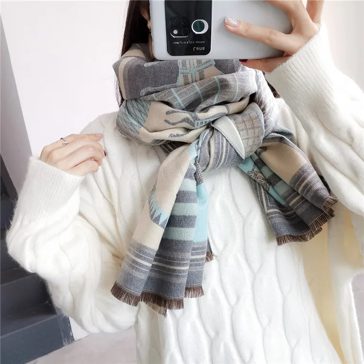 

New Cashmere Like Scarves In Autumn and Winter Women's Warm Thickened Air Conditioning Shawl Long Coach Scarf In Winter 185*65cm