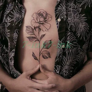 Водостойкая временная татуировка наклейка черная Серая роза цветок боди-арт водная переводная поддельная Татуировка флэш-татуировки для девочек женщин мужчин