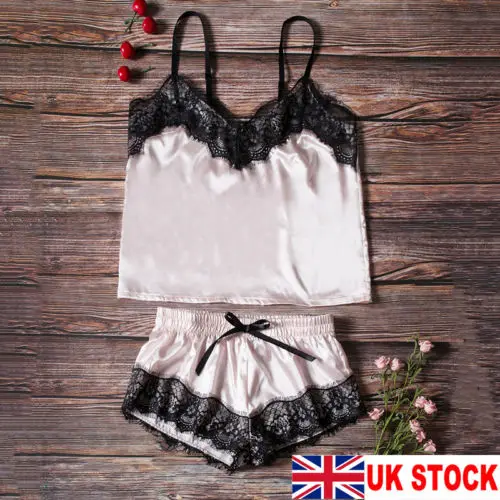

Women Sexy Satin Lingerie 2Pcs Underwear Babydoll Nightwear Suspenders Decoration Lace Sleepwear Set Solid Color
