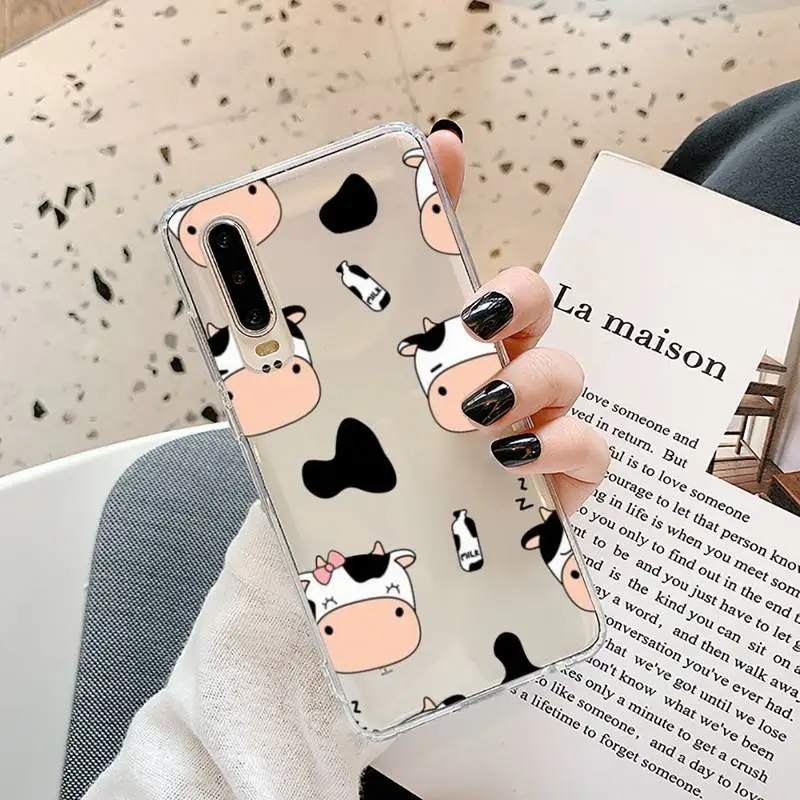 

Cow Milk Black White Phone Case Transparent for Samsung A71 S9 10 20 HUAWEI p30 40 honor 10i 8x xiaomi note 8 Pro 10t 11