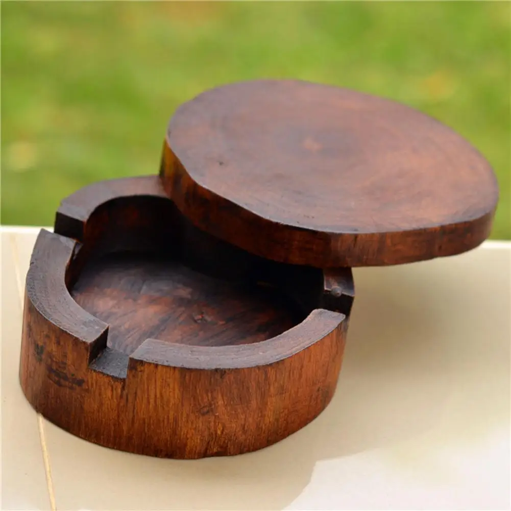

60% Hot Sale Solid Tree Stump Shape Ash Tray with Lid Wood Art Collection Smoking Ashtray Gift Souvenir Smoking Ashtray For Home