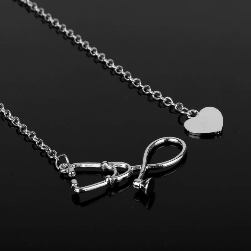 

Grey's Anatomy Medical Themed Jewelry 4 Colors Stethoscope Lariat Necklace Heart Pendant Doctor Medical Student Nurse Trinket
