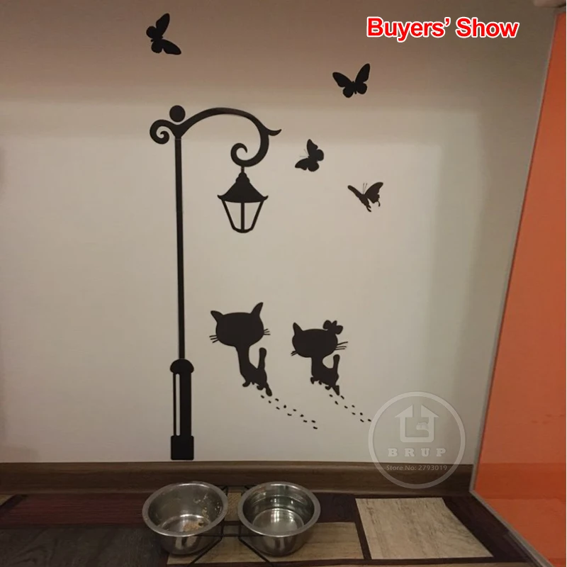 Новые наклейки на стену с изображением пара кошек уличсветильник рь Бабочка