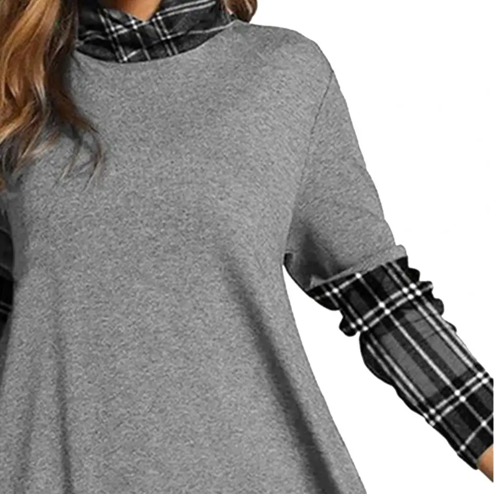 

Women Plaid Stitching Dress Long-sleeved Button Decor Loose Casual Long Dress for Spring Autumn