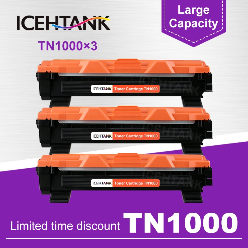 ICHTANK 3 PCS TN1000 toner cartridge compatible for Brother TN1030 TN1080 TN1060 TN1070 HL-1110 1210 MFC-1810 DCP-1510 1610W