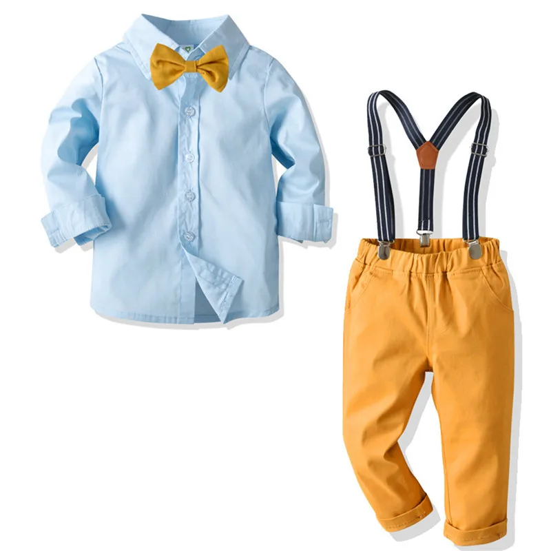 

Детский костюм хлопковая рубашка с длинными рукавами для мальчиков брюки на подтяжках комплект из 2 предметов, детское платье для торжеств ...