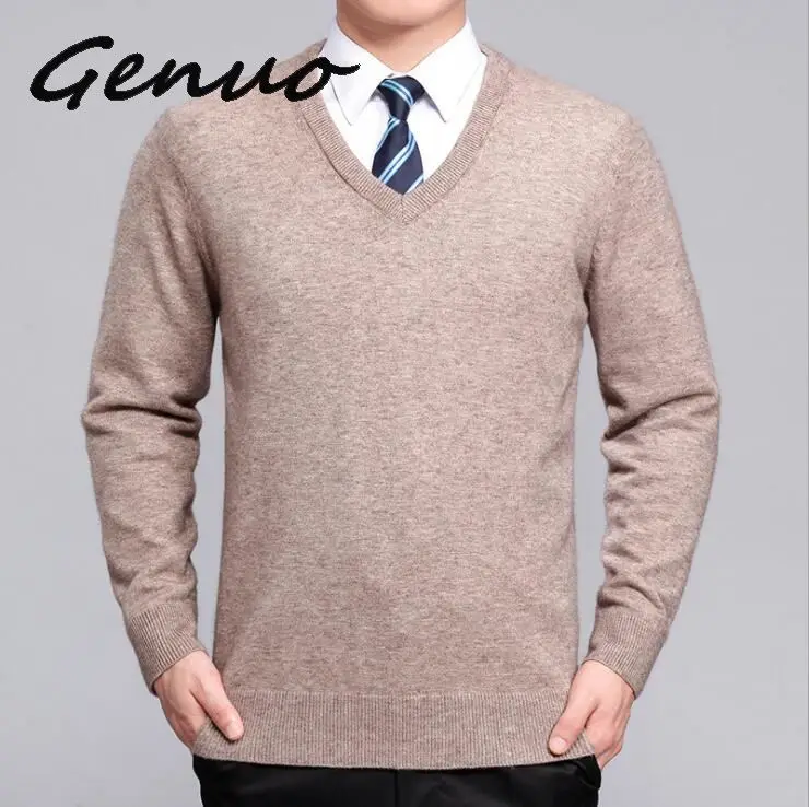 

Genuo New Sweater Men Clothes 2019 Autumn Winter Cashmere Wool Pullover Sweaters Plus Size Business Casual V-Neck Pull Homme