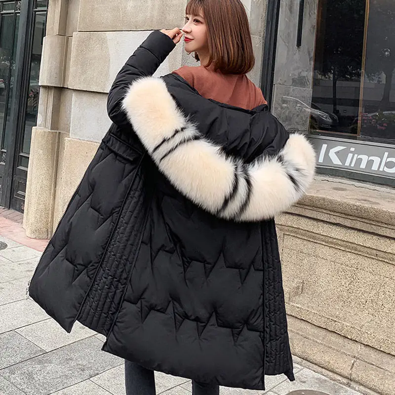 Зимняя куртка женская длинная секционная модная облегающая хлопковая 2019 Новинка