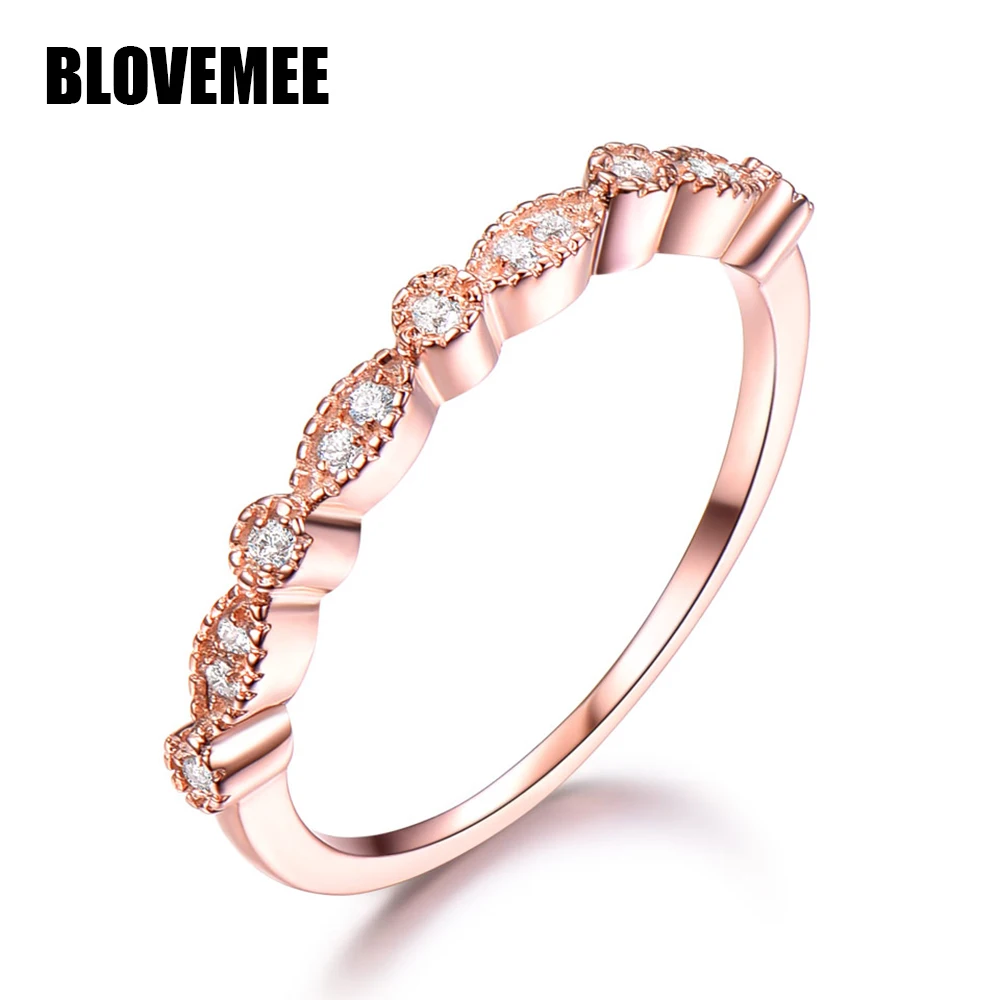 

925 Sterling Silver Rings For Women Stacked Band Rose Color Wedding Punk Engagement Minimalist Matching Classic Fine Jewelry