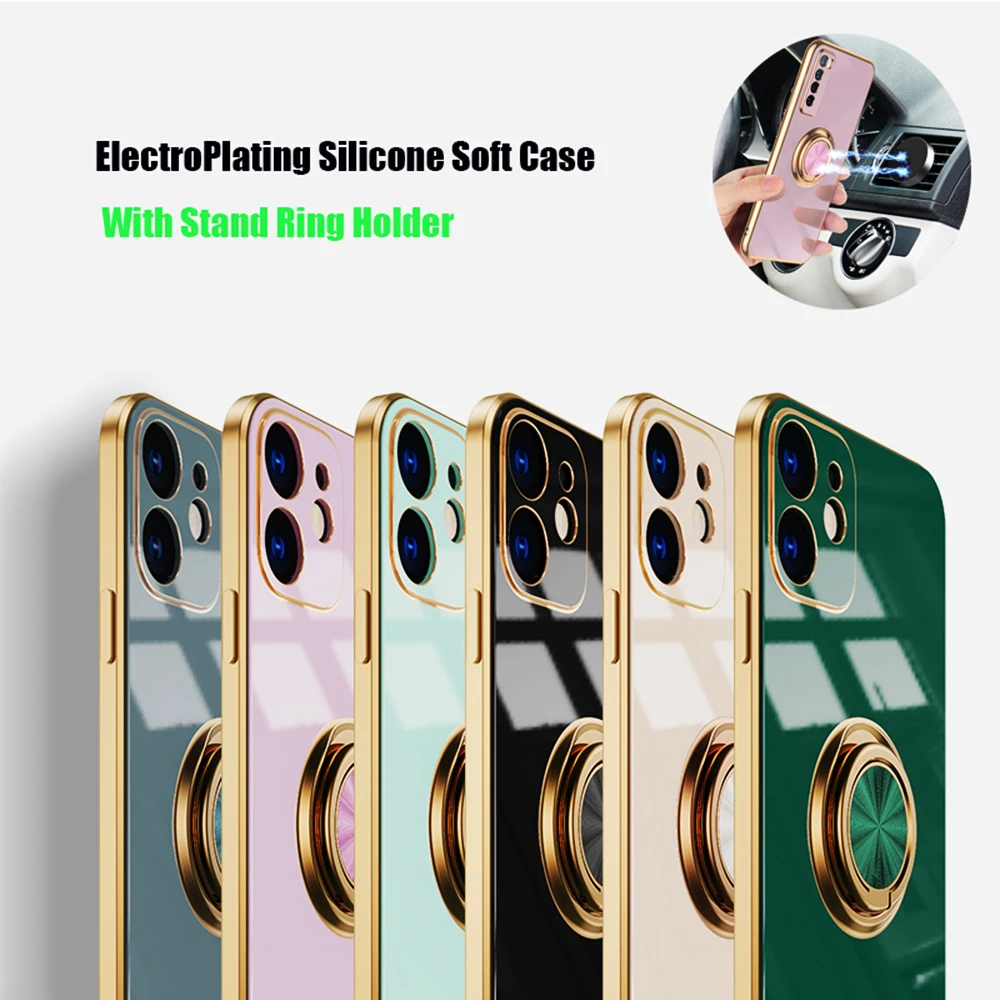

Original Plating Soft Case For Oneplus 9 Pro Magnetic Silicone Phone Covers One Plus 9 9Pro Oneplus9 With Ring Holder Bracket