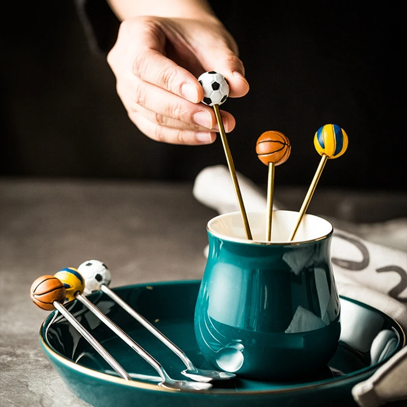 

Creative Football Handle Coffee Spoon 304 Stainless Steel Teaspoon Dessert Snack Scoop Milk Children Spoons Dining Tableware