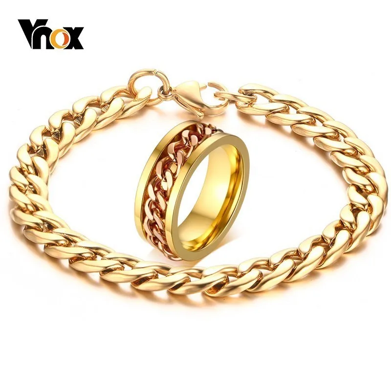 Vnox мужские кубинские звенья цепи Ювелирные наборы золотой тон Спиннер из