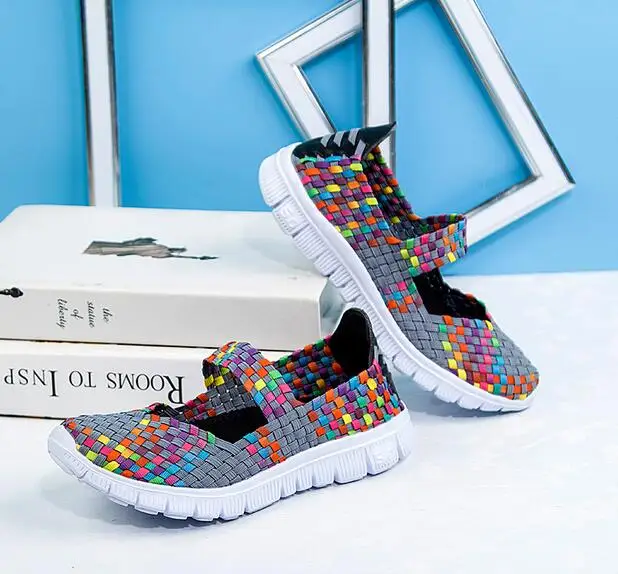 

Women Woven Shoes 2019 Summer Breathable Handmade Shoes Fashion Comfortable Women Flats Casual Sneakers Sandals Big Size 35-42