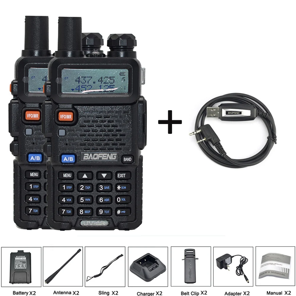 add 1cab 2 шт Baofeng UV-5R рация VHF UHF136-174Mhz& 400-520Mhz Двухдиапазонная 8W двухсторонняя рация Baofeng uv 5r рация uv5r - Цвет: add 1cab