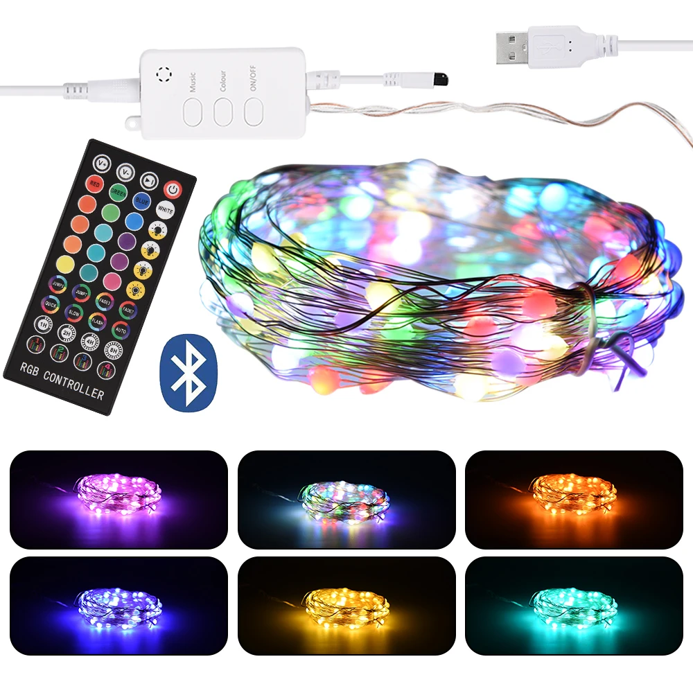 

LED RGB Christmas Fairy Lights Bluetooth Remote Control Customized Light Holiday Christmas Tree Colorful String Lights Decor