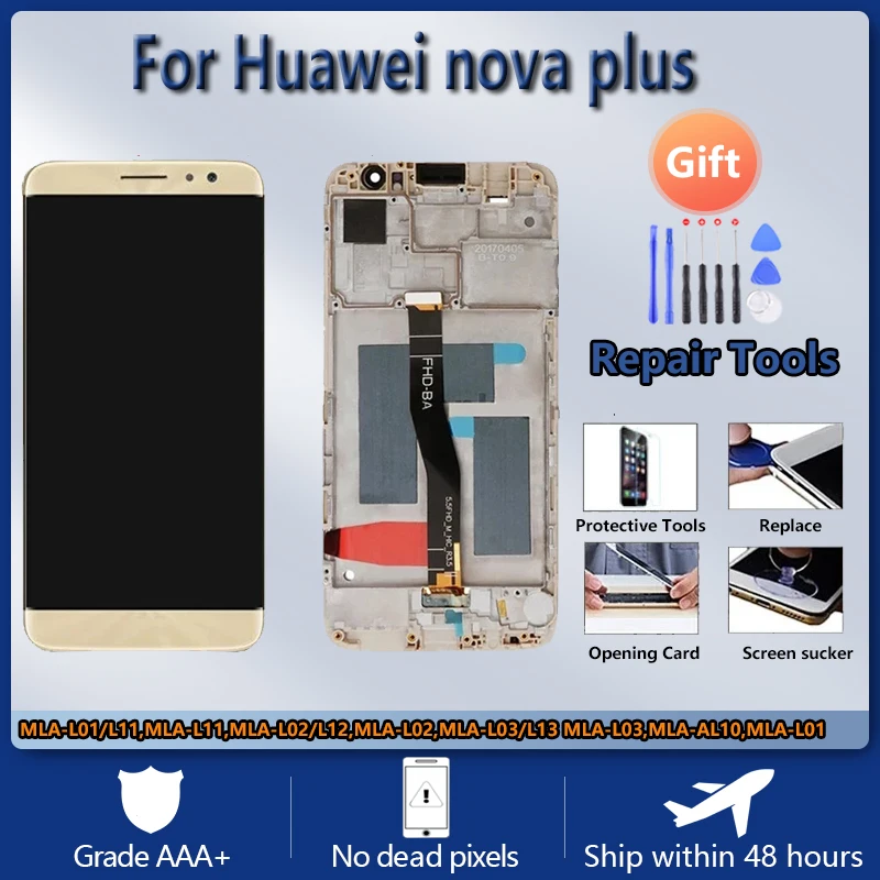 

For Huawei nova plus MLA-L01 L11 L02 L12 L12 L03 L13 AL10 L01 LCD screen assembly with front case touch glass,With repair parts