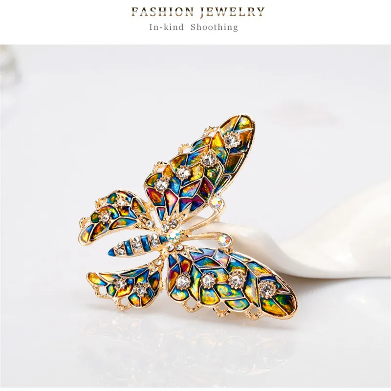 Новая брошь-Бабочка Сплав бриллиант прекрасный цвет капля масляная брошь